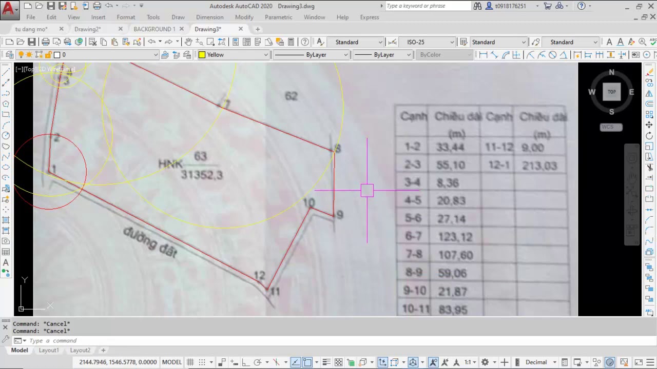 Cách vẽ AutoCAD mặt bằng tổng thể ranh đất từ ảnh chụp hình vẽ trên sổ đỏ