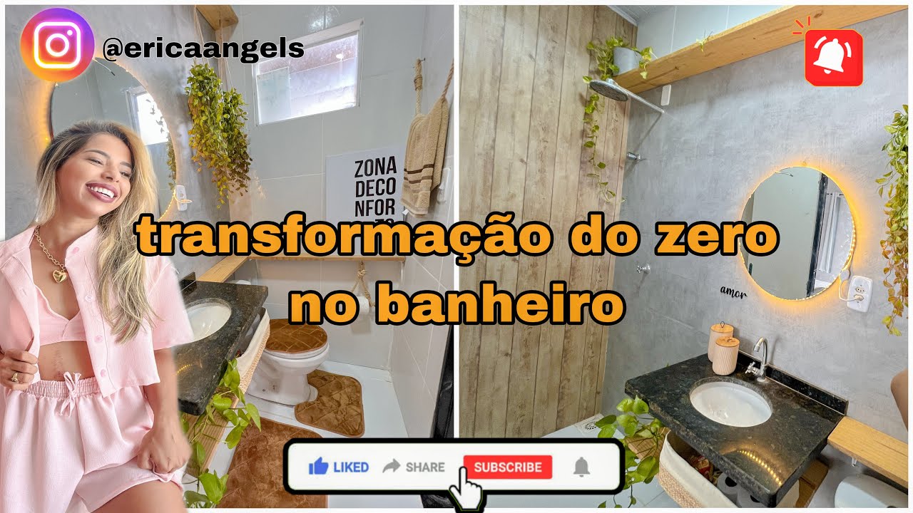 Banheiro rústico chic ( EU FIZ TUDO 😱) móveis para banheiro com madeira pinos, tour pelo banheiro