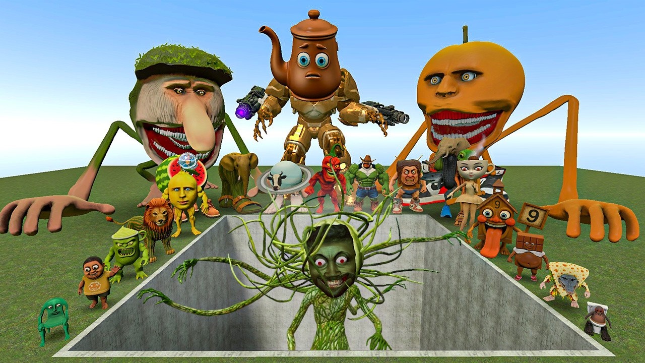 AI Brainrot Memes vs Lin Gang Melon Zoochosis Bosses in Giant Pit – Gmod Chaos