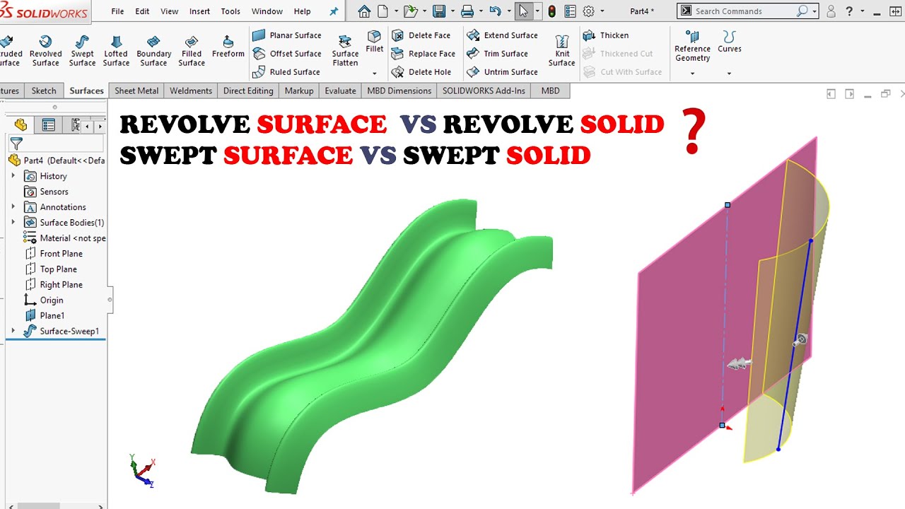 ✅ Solidworks Surfacing Course | Revolve Surface and Swept Surface