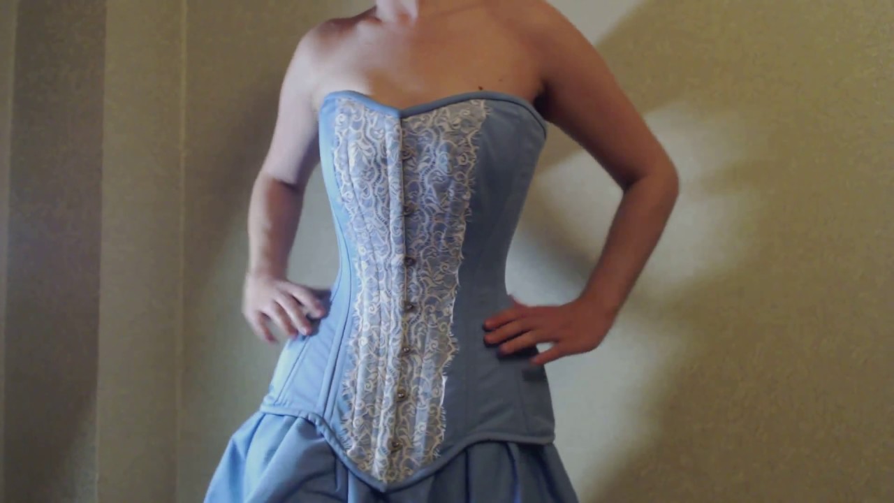 Pale blue cotton and laces authentic waist training Corset