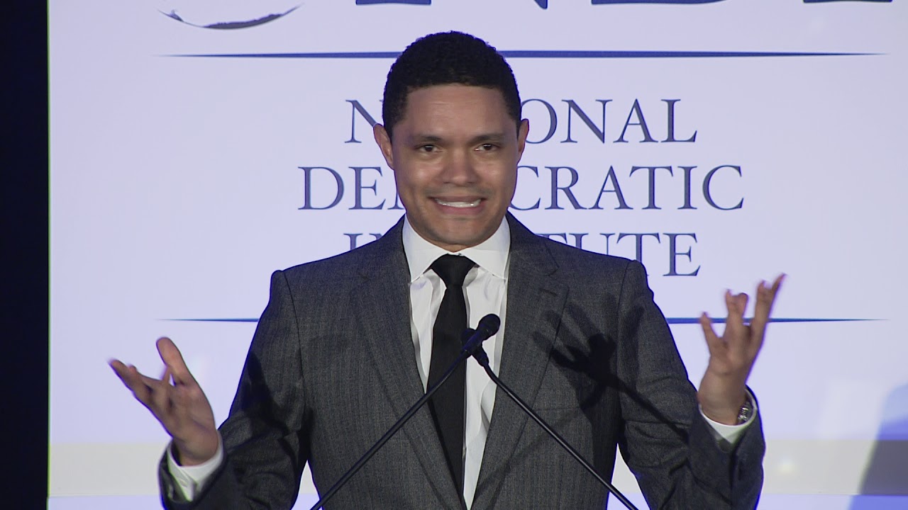 Trevor Noah accepts the Leadership in Democracy award at the NDI 2019 Democracy Gala