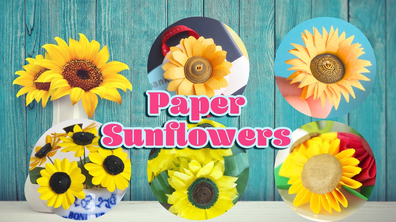 5 идей для бумажных подсолнухов / Учебник - DIY 5 Ideas for Paper Sunflowers / Tutorial
