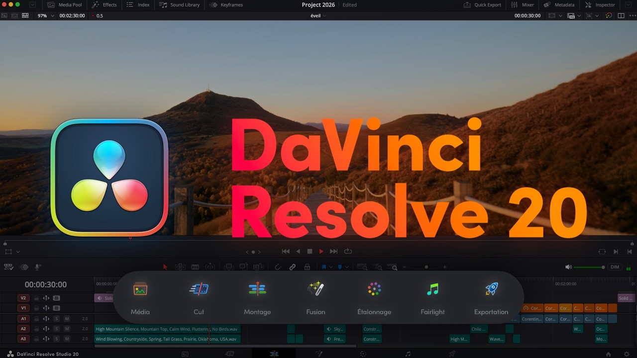 DaVinci Resolve 2026 - Tutoriel complet pour débutant (Montage, Colorimétrie, Fusion, Audio, Export)