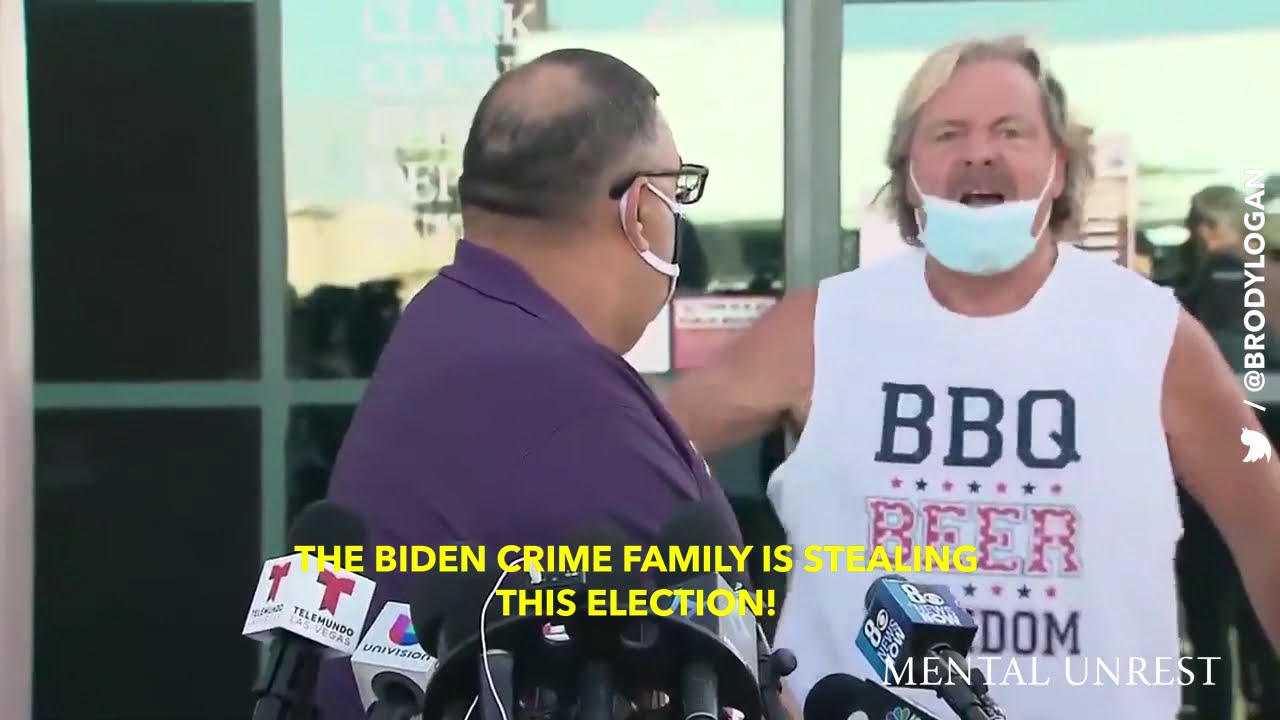 Trump follower with &ldquo;BBQ BEER FREEDOM&rdquo; shirt crashes press briefing to call out &ldquo;Biden crime family&rdquo;