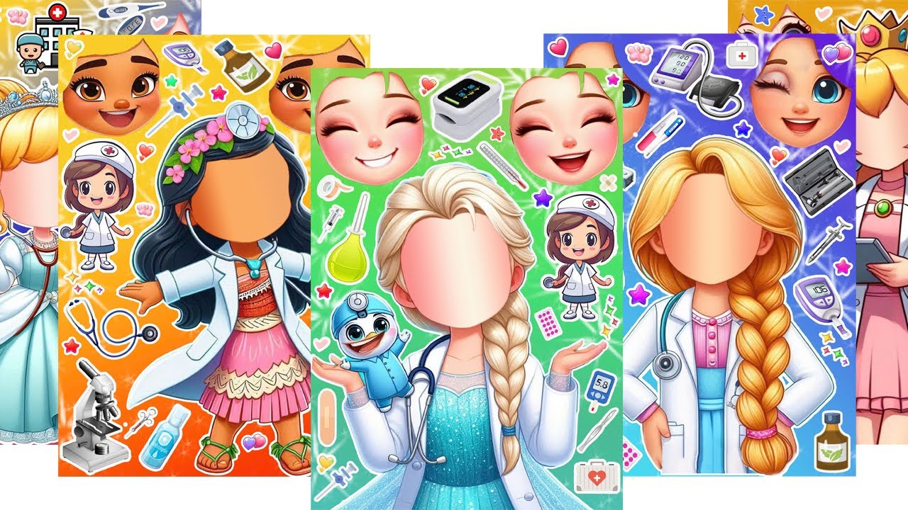 ディズニープリンセス DIY Frozen Sticker Book Elsa, Anna, Peach, Ariel Doctor Fashion Disney Princess #エルサ