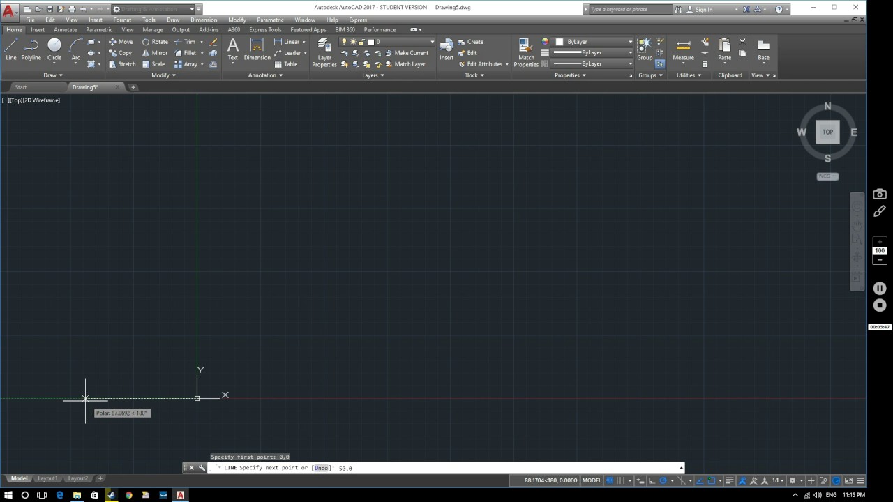 Учебное пособие по AutoCAD 2017: линии с использованием абсолютных координат