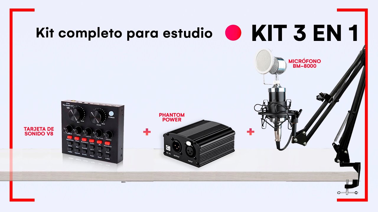 KIT 3 EN 1 de Micrófono BM 8000 Tarjeta de Sonido V8 y Phantom Power - Review /Configuración en OBS