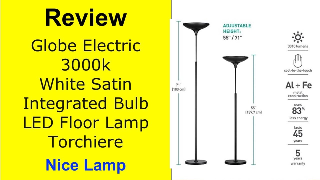 Review Globe Electric, 3000, White Satin, 1x Integrated Bulb, LED Floor Lamp Torchiere
