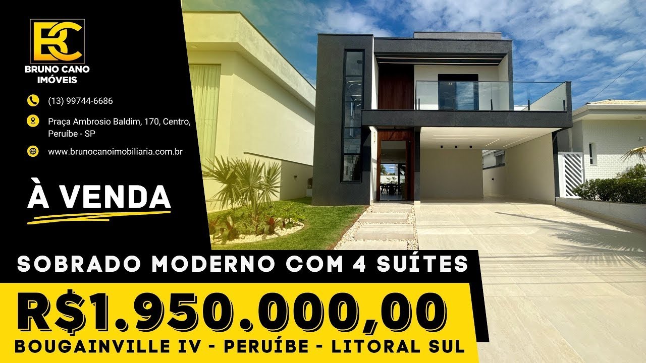 SOBRADO MODERNO COM 4 SUÍTES NO BOUGAIVILLE IV - Peruíbe SP | Litoral Sul