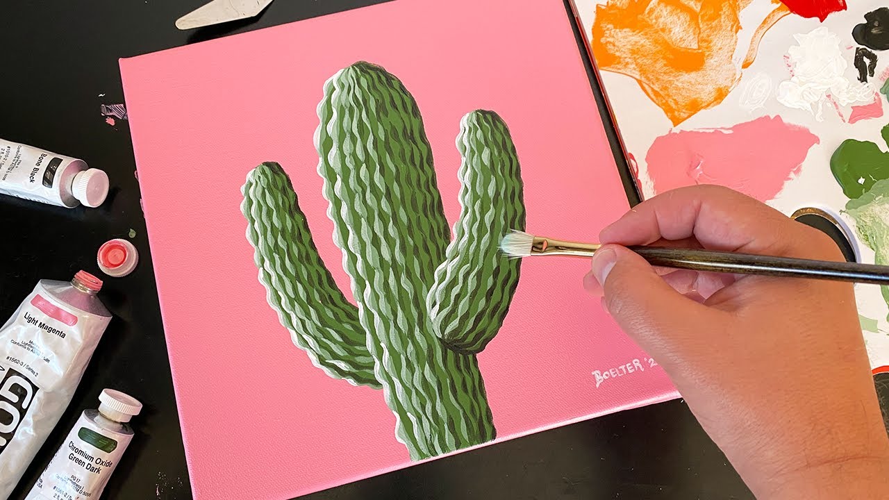 Saguaro Cactus｜Easy Acrylic Painting on Canvas Step by Step｜Satisfying Demo