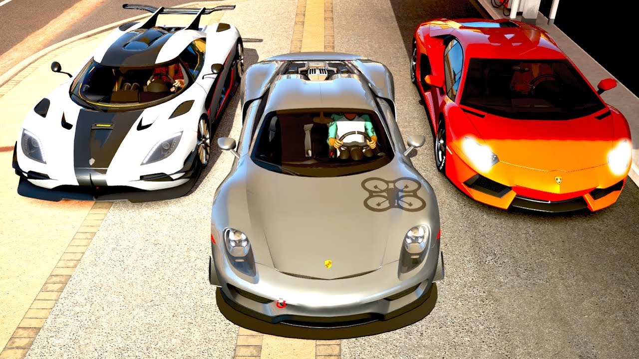 KOENIGSEGG ONE:1 vs LAMBORGHINI AVENTADOR vs PORSCHE 918 SPYDER - FORZA HORIZON 3 ONLINE (G27 mod)