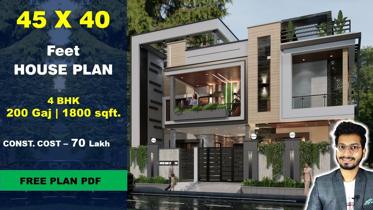 45x40 | 4 BHK House plan | 200 Gaj | 1800 sqft | 25*40 house plan 3d || DV Studio