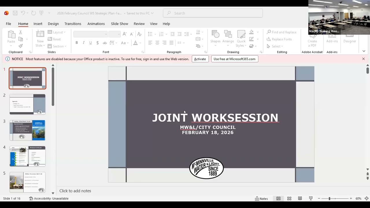 Joint Work Session of City Council & McMinnville Water & Light Commission 2/18/2026