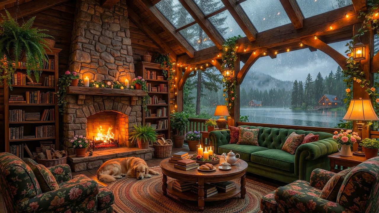 Cozy Rainy Coffee Shop ☕ Smooth Jazz Piano & Crackling Fireplace for Study, Focus & Relaxation