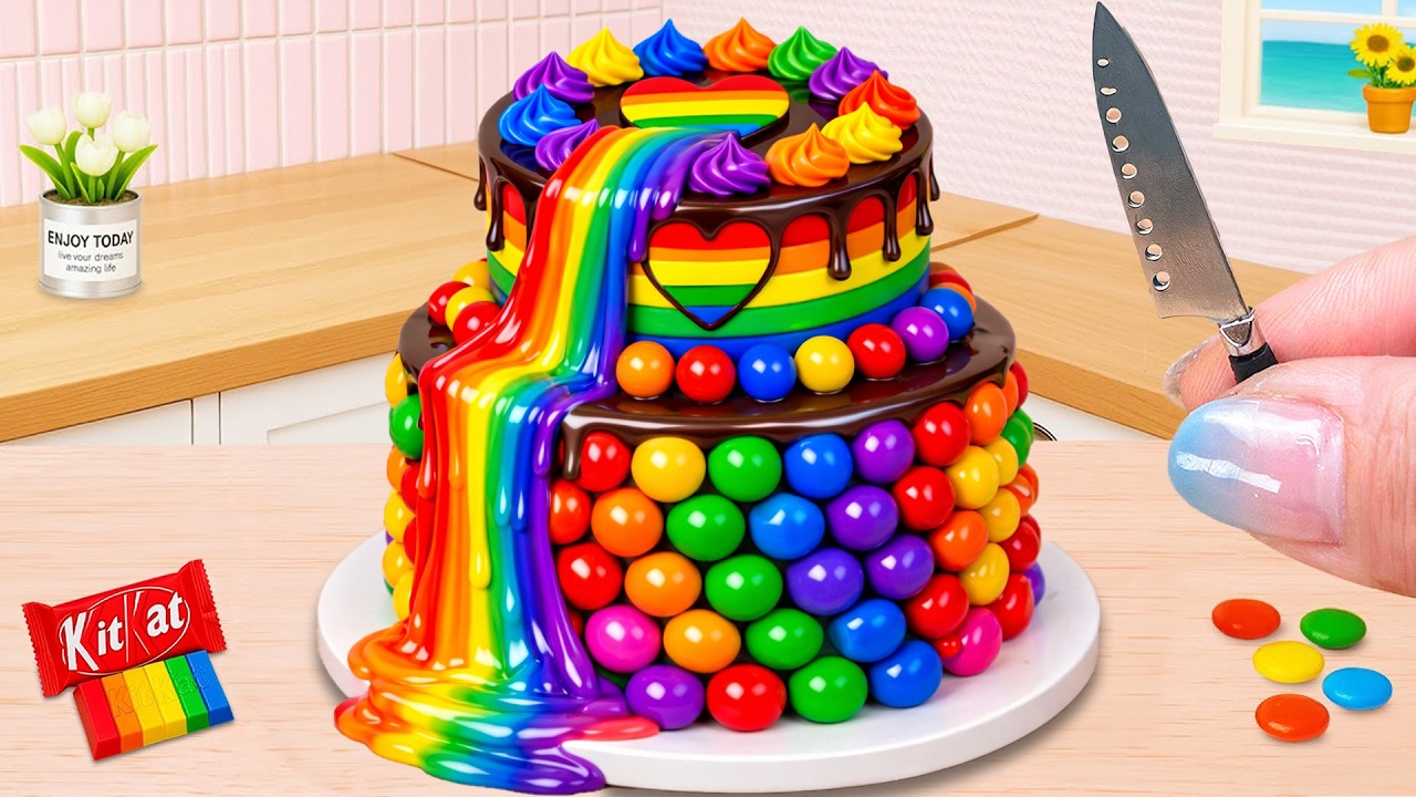 Irresistible Rainbow Chocolate Drip Cake 🌈 New Style Mini Rainbow Cake Decorating ✨ Mini Wonderful