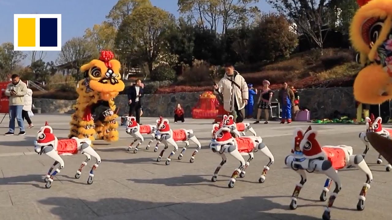Robot dogs in China perform lion dance during Lunar New Year celebrations