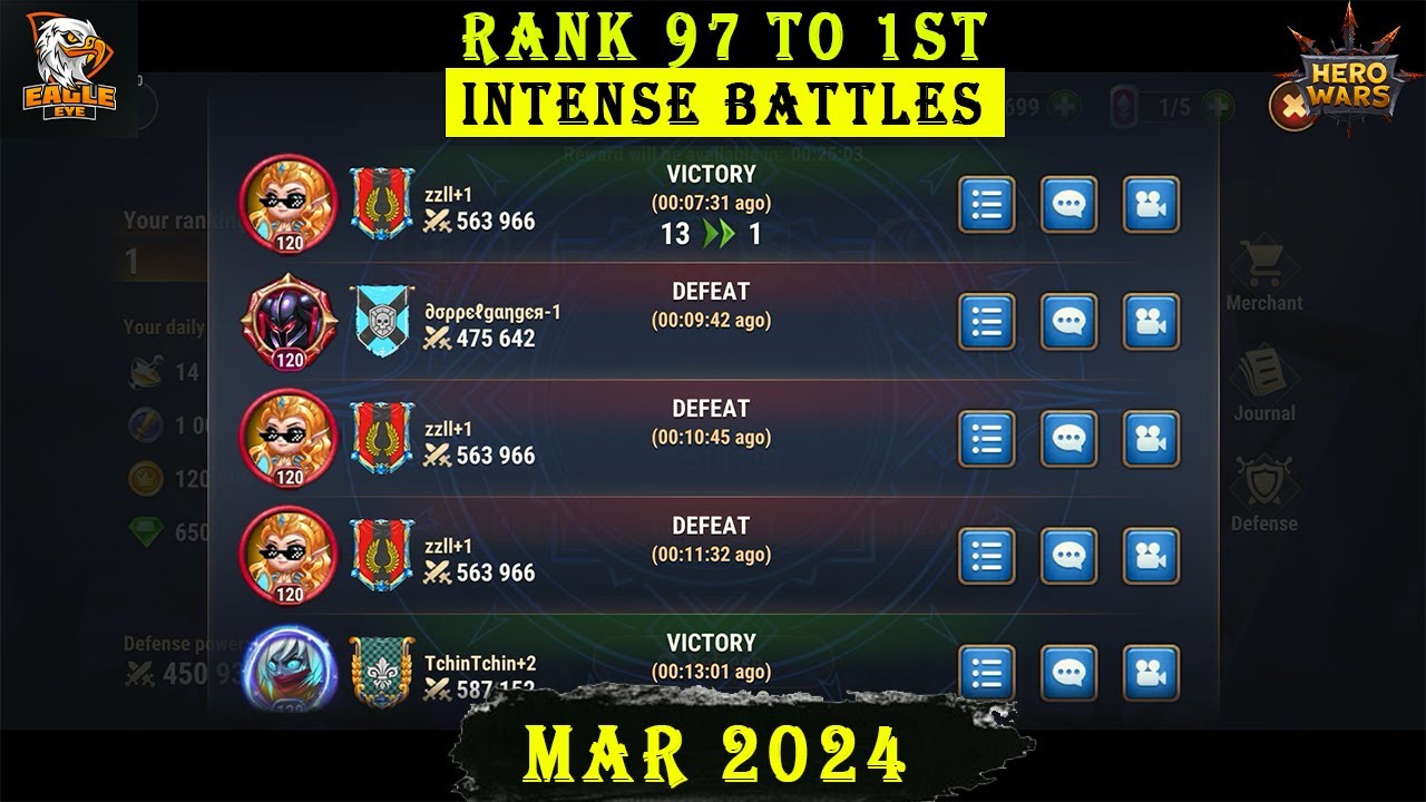 Rank 97 to 1st Intense Arena Battles - Oya Yasmine Wildness | Hero Wars Mobile Alliance