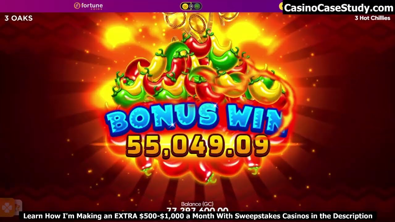 3 Hot Chilis Hold and Win Double + Extra Featured Play on Fortune Coins