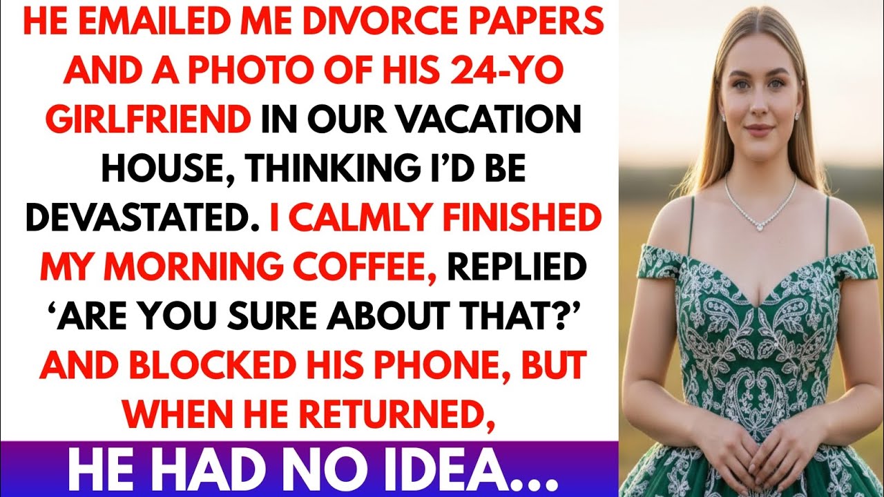 My husband emailed divorce papers plus a photo with his 24-YO girlfriend at our vacation home So I..