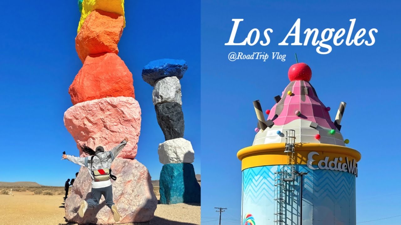 LA에서 라스베가스 로드트립🚙 | 신혼여행 브이로그 | 세븐매직마운틴스, Eddieworld, 미국 셀프 주유소