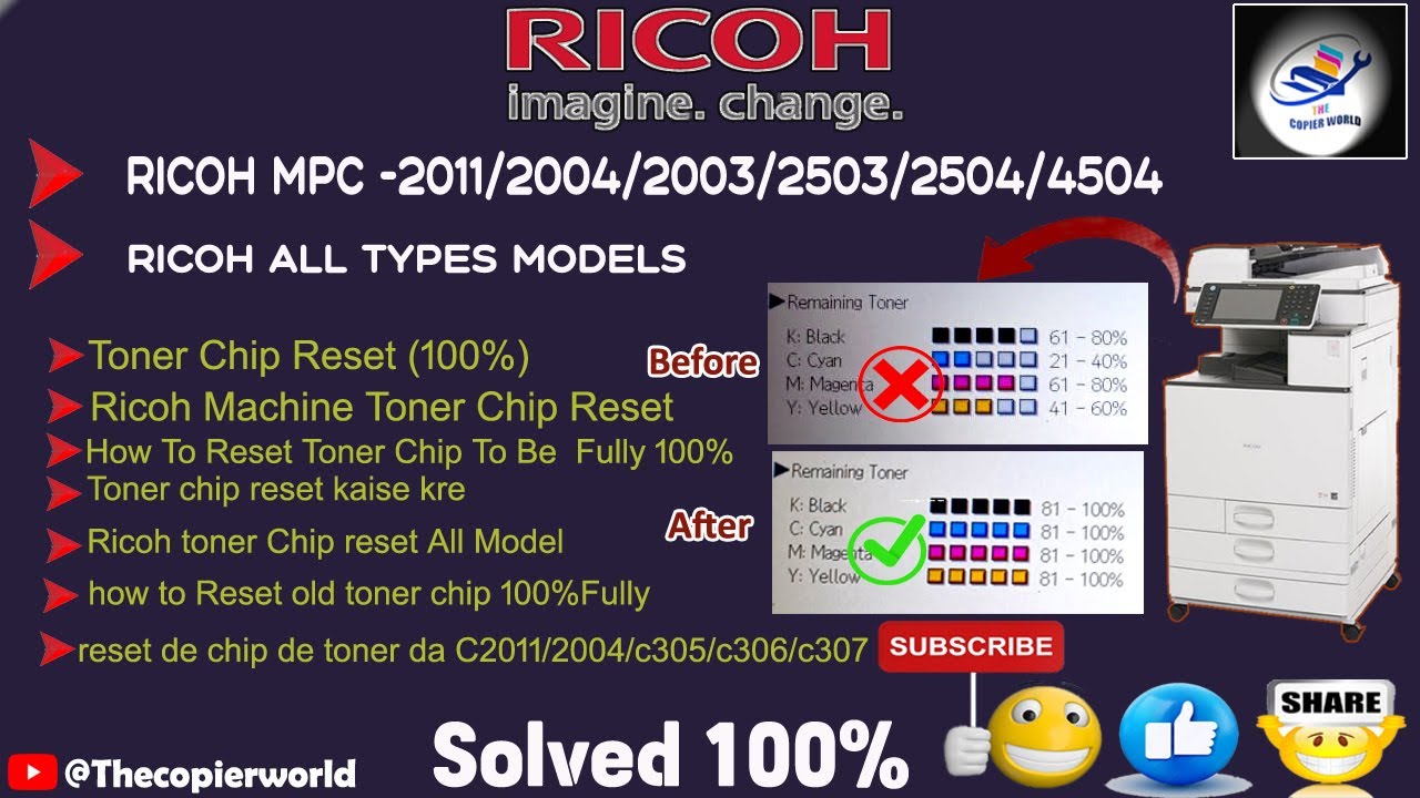 Como resetear chip de toner Ricoh MPC 2011/2004 || How To Reset Ricoh c305 c306 c307  Toner Chip