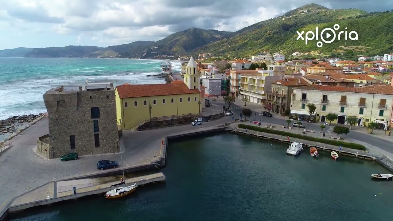 Port of Acciaroli Porto di Acciaroli, South Italy 2018.04 aerial video