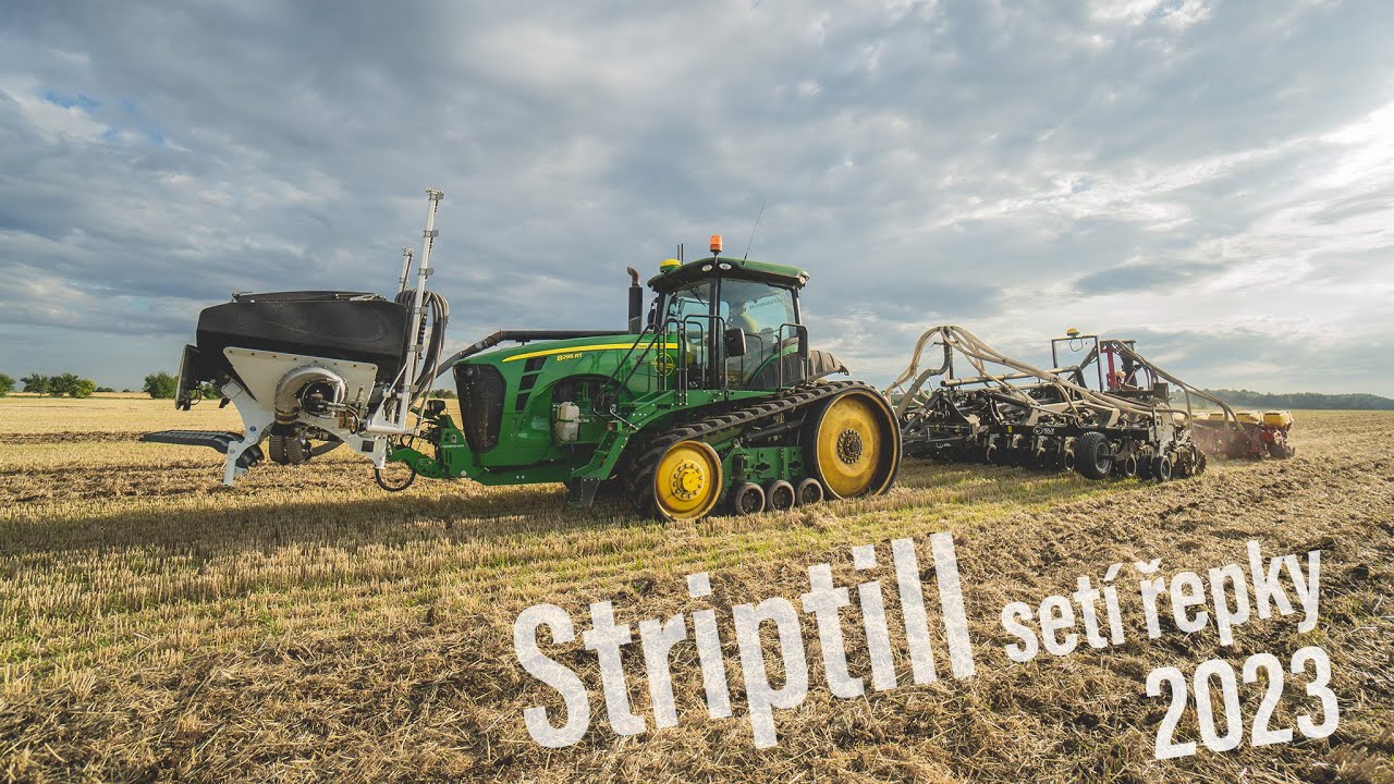 Farma Chmel - striptill setí řepky - John Deere 8295RT & Agrisem SLY StripCat II & Vaderstad Tempo