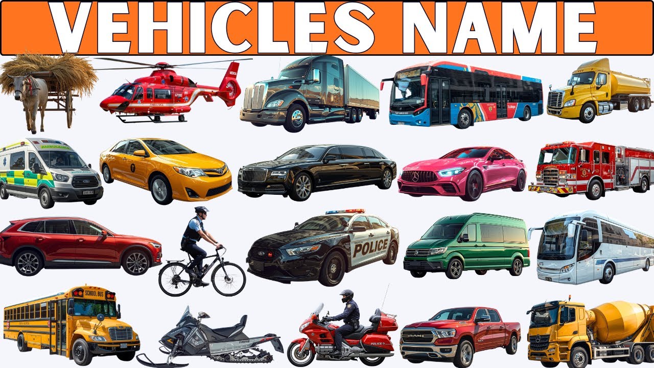 Транспорт для детей | Названия 25 транспортных средств на английском языке — обучающее видео для ...