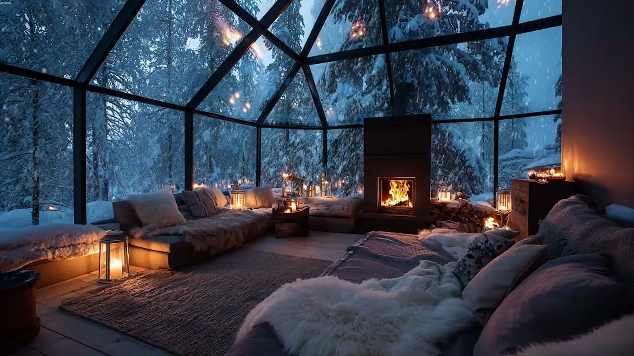 Blizzard Wind & Crackling Fireplace Ambience | Warm Cozy Cabin Sounds for Sleep, Study & Calm Night