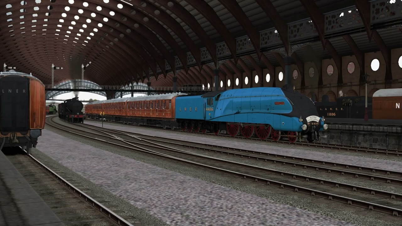 The Down Flying Scotsman behind A4 Class No.4486 Merlin at York - Train Sim Classic Video Wallpaper