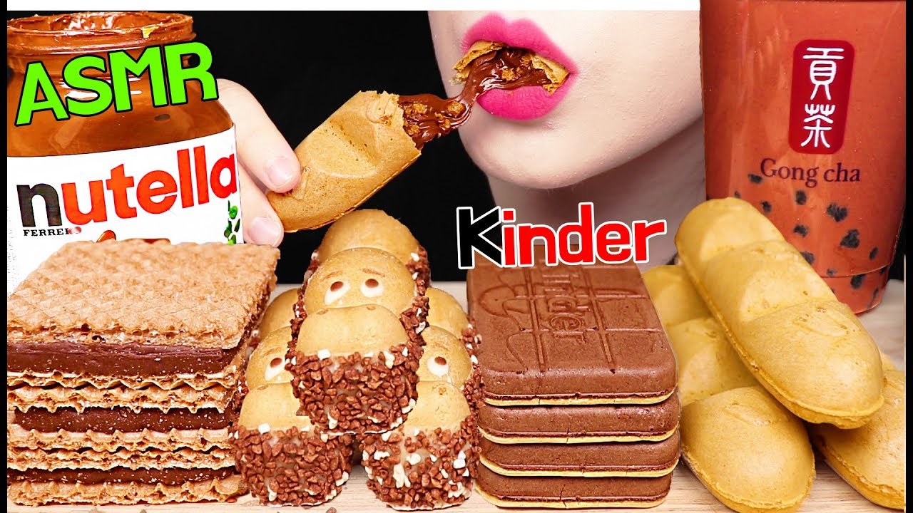ASMR NUTELLA, KINDER CHOCOLATE, BOBA BUBBLE TEA 누텔라, 킨더 해피히포, 킨더 카드, 초콜릿 먹방 EATING SOUNDS