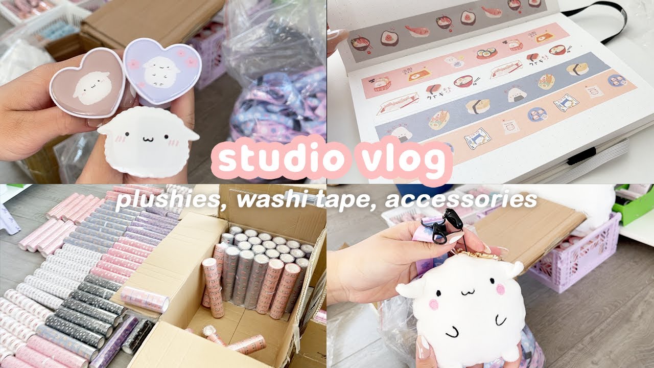 STUDIO VLOG | unbox my new products with me: plushies, washi tapes, lanyards, pop sockets + more