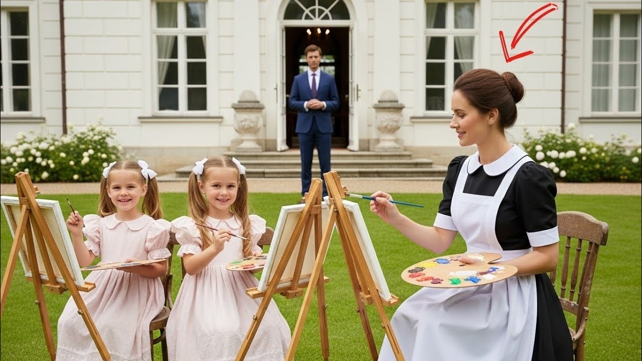 Empresário viúvo se surpreende 😳 — empregada pinta telas com suas filhas no jardim 🎨🌸