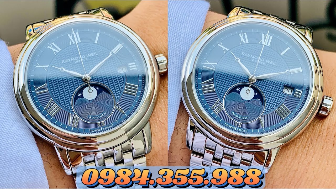 [Mẫu Moonphase Giá Rẻ - 0984.355.988] Đồng Hồ Raymond Weil Maestro Moonphase Blue Dial 2879-ST-00508