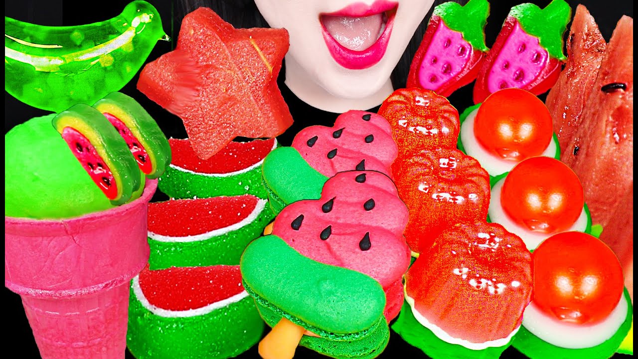 ASMR Watermelon Dessert Jelly 수박 젤리 디저트 먹방 Mukbang, Eating