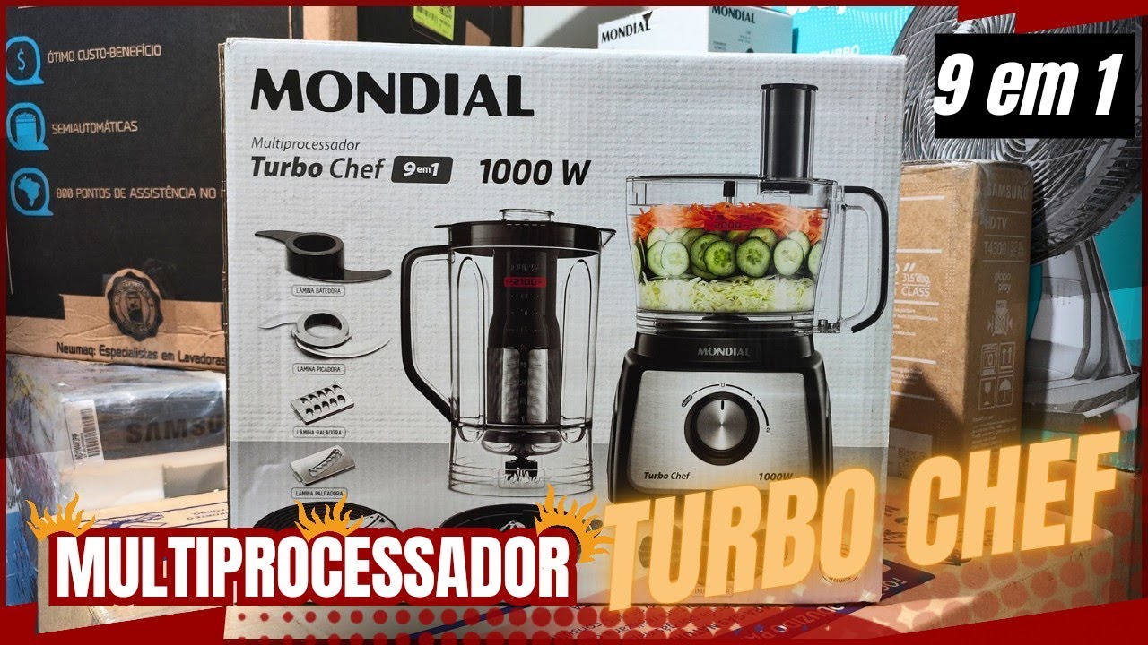 Multiprocessador Mondial Turbo Chef 9 em 1 com 1000W COMPLETO
