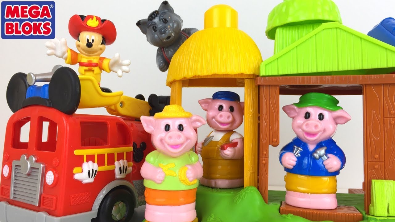 CEI TREI PURCELUSI SI LUPUL MEGA BLOKS - MICKEY MOUSE POMPIERUL IL SALVEAZA PE LUP DIN INCENDIU