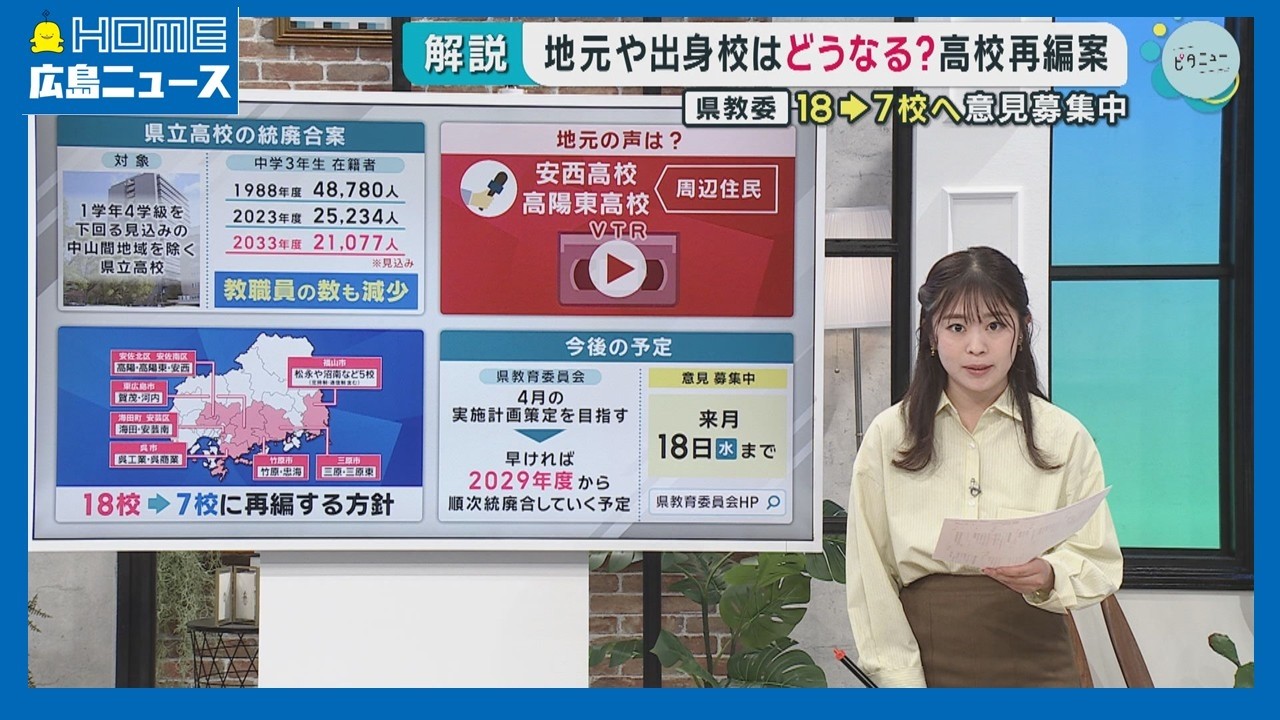 【高校再編案】県立高18校が7校に 地元で聞いてみた｜HOME広島ニュース