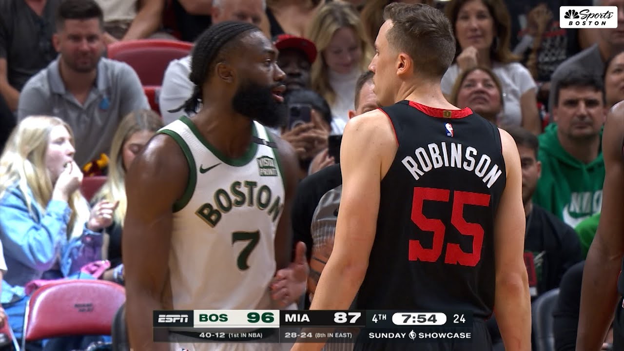 WATCH: Jaylen Brown gets flagrant, things get tense between the Celtics and Heat down in Miami