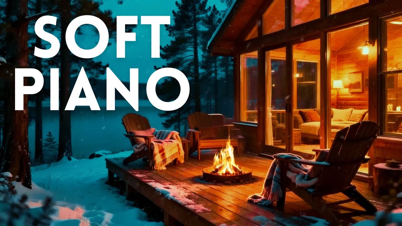 Cozy Winter Porch Ambience ❄️ Relaxing Piano Music & Warm Crackling Fireplace for Sleeping