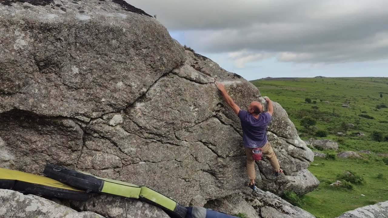 Bonehill Rocks Dartmoor UK Bouldering. Feldspar Fracas f7a