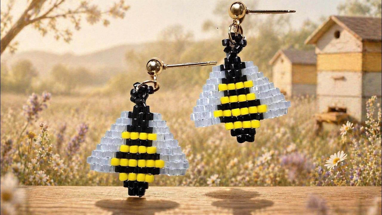 Brick Stitch Bee Earrings 🐝 | Cute Beaded Bee | Super Beginner Friendly Tutorial