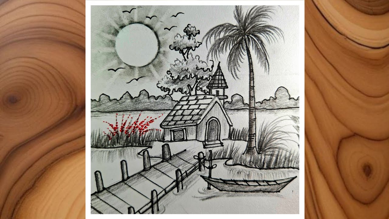 একটি সুন্দর গ্রামের দৃশ্য অংকন।। A fascinating village scenery drawing tutorial 