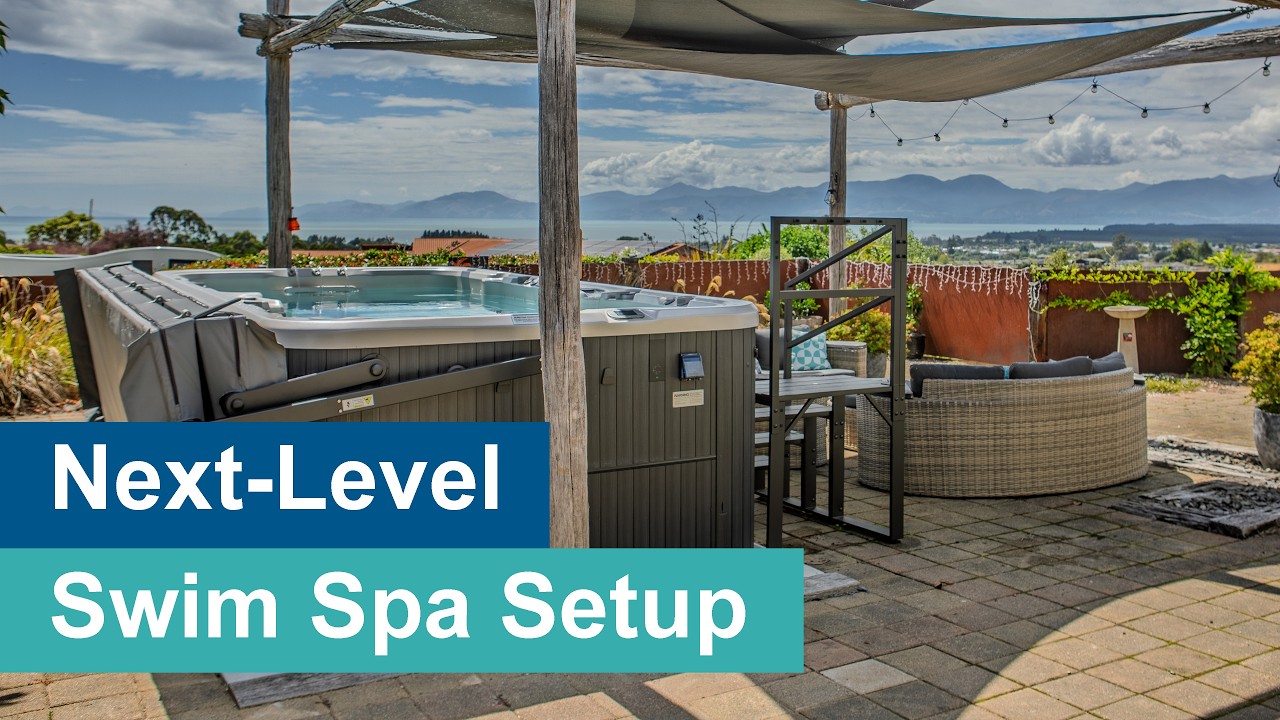 Swim Spa with Automatic Cover Lifter & Heat Pump | Outdoor Backyard Installation