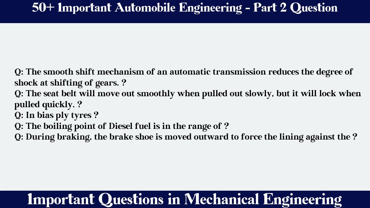 MCQ Questions Automobile Engineering - Part 2 with Answers