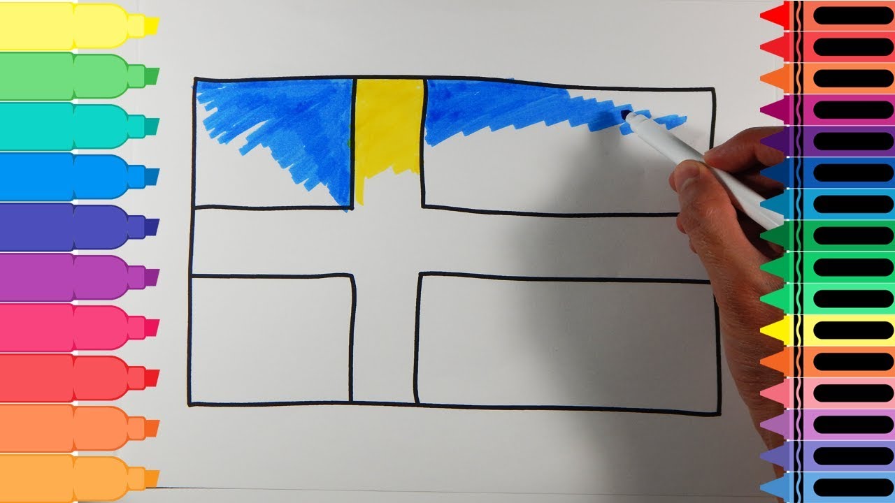How to Draw Sweden Flag - Drawing the Swedish Flag - Art Colors for Kids | Tanimated Toys