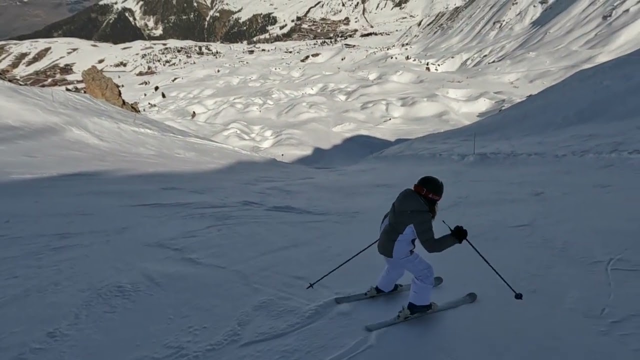 Belle Plagne 2023 - Première Noire de Charlotte avec Emma et Alexandre - La Grande Rochette