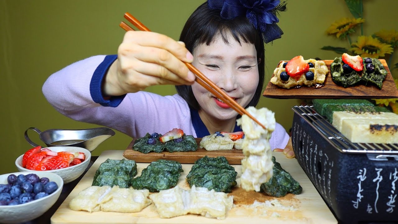 떡시리즈 귀한 밀랍떡(현미, 쑥) 화로구이 먹방 年糕吃播 モッパン ASMR KOREA VEGETARIAN TRADITIONAL TTEOK MUKBANG